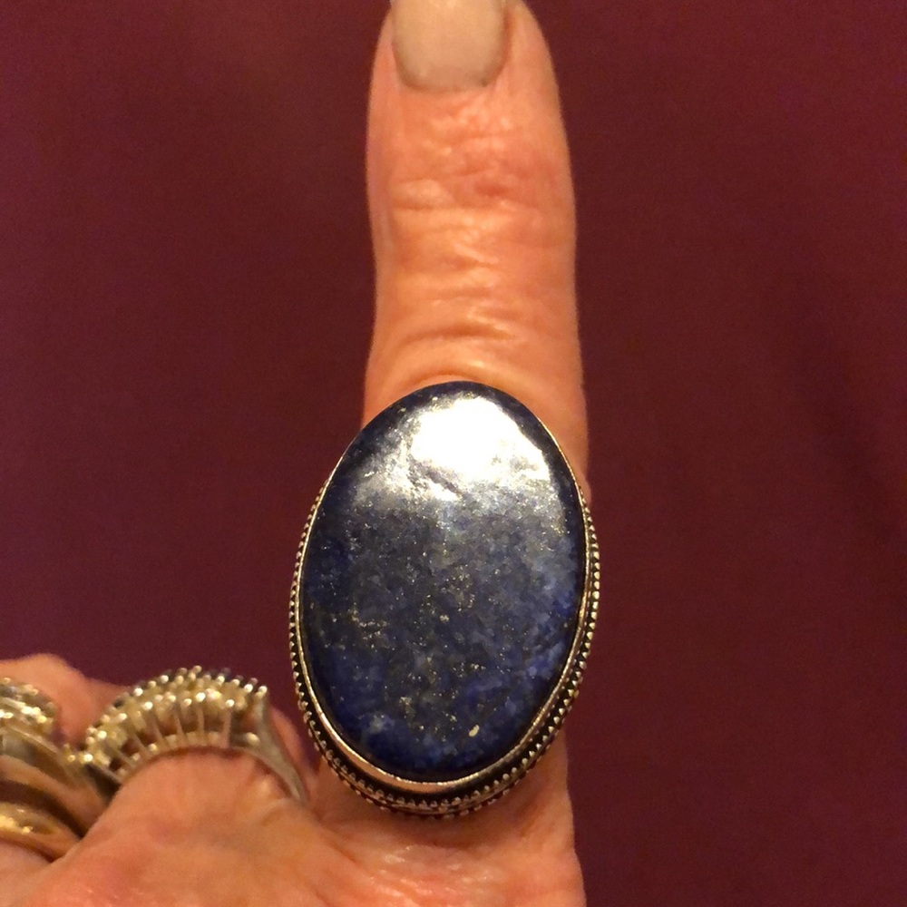 Lapis lazuli ring. Set in old fashion fancy 925 SS